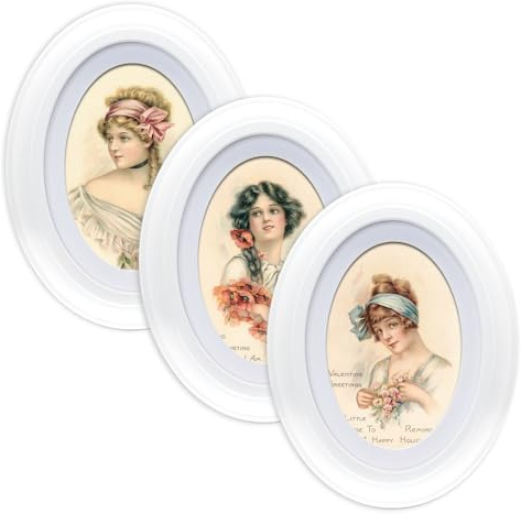 irbaniland Lot de 3 cadres photo ovales à suspendre - Décoration d'intérieur - Blanc et noir - Outil de décoration de table vintage (blanc, 12,7 x 17,8 cm)