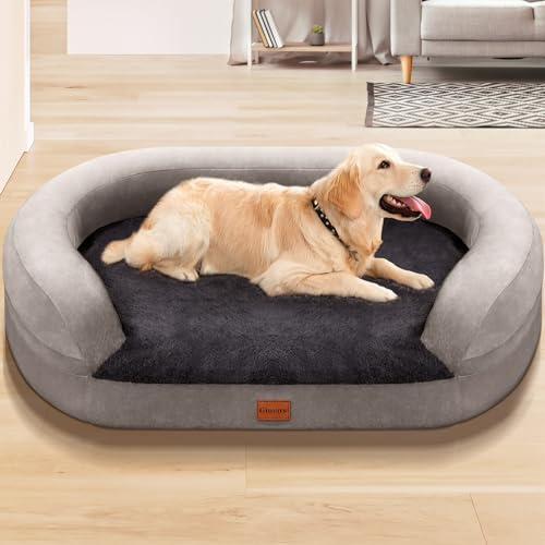Gimars 9,5 cm Dickes Hundebett Orthopädisch Grosse Hunde, Großes Hundebett mit Polster & 28D Eierkisten-Matratze, Wasserdichter Bezug, Waschbares Plüschcover Hundesofa für Ältere, Arthritische Hunde