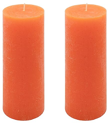 Rustik-Kerze Höhe 20 cm Ø 7,5 cm lange Brenndauer Rund-Kerze Säulenkerzen Kerzen-Deko Tafelkerzen Weihnachts-Kerzen Hochzeits-Deko (orange, 2)