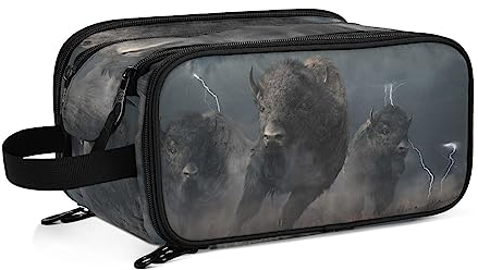 Kulturbeutel Tiere Büffel Bison Große Kosmetiktasche Kulturtasche Waschtasche Make Up Tasche Waschbeutel Schminktasche für Damen Mädchen