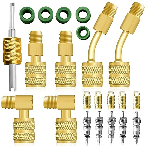 R410A-Adaptersatz, Split-Adapter 5/16 auf 1/4-Kupplung, R410A-Kältemittelschlauch-Adapteranschluss, Ventilkernentferner, Split-Vakuumpumpensatz 410A-Kältemittel für R410A-Split