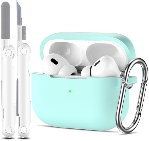 R-fun Kompatibel mit AirPods Pro 2nd/1st Generation Case Cover mit Reinigungsset, Vollschutzsilikon für Apple AirPods Pro 2023/2022/2019 Ladecase[LED anteriore visibile],Nachts leuchten