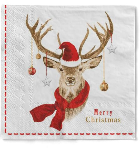 Mank Tissue-Servietten Janosch, 33 x 33 cm, 1/4-Falz, perfekt für Gastronomie und Feiern, 3-lagig, 100 Stück Weihnachtsservietten