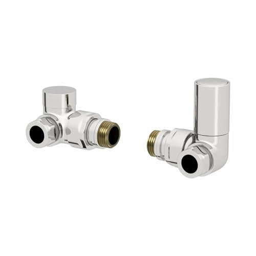DuraTherm® Manual Corner Towel Radiator Valve Set, 15mm Central Heating Valves for Radiators, Round Polished Chrome