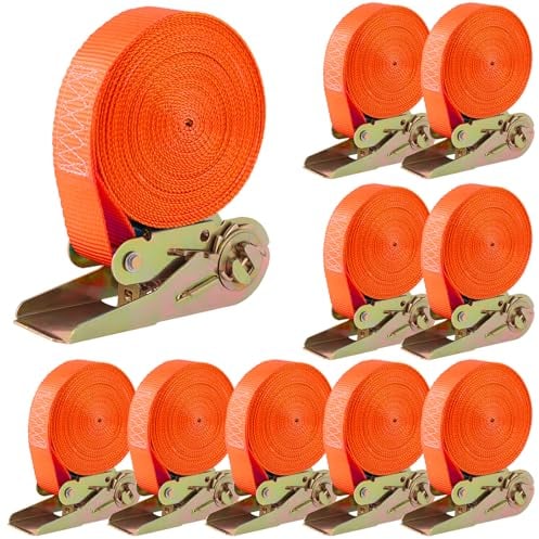 10 Stück 800kg 6m x 25mm Spanngurte mit Ratsche 2 teilig zweiteilig mit Haken Ratschengurt Zurrgurte Blau für Ladungssicherung (orange), 10 PCS