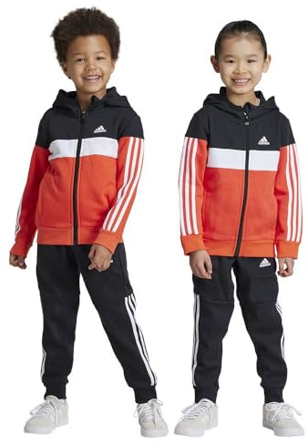 adidas Unisex - Bambini Tiberio 3-Stripes Colorblock Fleece Track Suit Kids, bright red/black/white, 6-7 Years