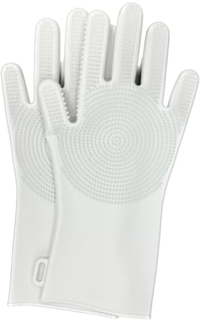 dirconi 1 Paar Premium Wondergloves Silikon Reinigungs- und Spül- Handschuhe mit integrierter Bürste: wiederverwendbar, hitzebeständig, für Küche, Bad, Autowäsche, Tierpflege (Grau)