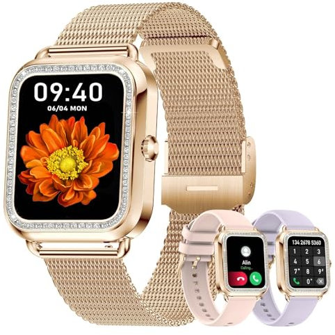 Colesma Montre Connectée Femme avec Appels, 1.59'' Smartwatch 24H Fréquence Cardiaque/SpO2/Sommeil/Fonction Femme/120+ Modes Sport, Calories, Podomètre, Android iOS Or Rose