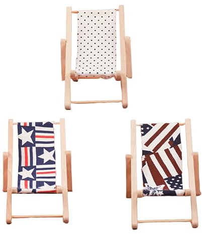 ibasenice Mini-Möbel Strandliegen Faltbare Strandkörbe Strandliegestuhl Ornament Chaiselongue Mini-Strandkorb Mini-Holzstuhl Miniatur Klappstuhl kleine Möbel Strandstuhl Dekorationen Bambus