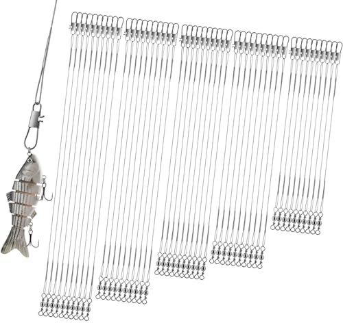 Realure 50 Pcs Stainless Steel Wire Traces Pike Fishing, 5 Size 10cm 15cm 20cm 25cm 30cm Anti-Bite Fishing Leaders with Swivels Snap, Fish Line Fishing Accessories for Bait Rigs Saltwater Freshwater