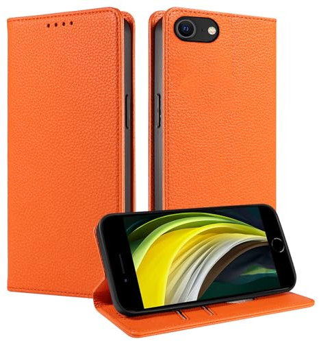 FERLAN Cover compatible with iPhone 7/8/SE 2020/SE 2022 Case Leather Wallet Book Flip Folio Stand View Magnetic Closure with Card Slots Cover PU Leather Wallet Case (orange)