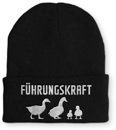 tshirtladen Strickmütze Führungskraft Enten Mütze Wintermütze lustige Beanie mit Stick, Farbe: Black
