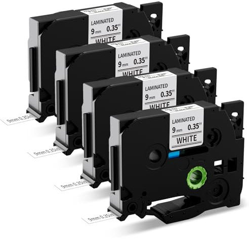 MarkField Kompatibel 9mm Schriftband als Ersatz für Brother P-Touch Bänder TZ TZe-221 0.35 Laminiert Etikettenband Schwarz auf Weiß, für PT-H105 H107 H110 PT-1000 1010 D200, 4 Pack