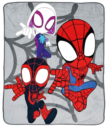 Jay Franco Marvel Spidey und Seine Super-Freunde 130 x 150 cm Flauschige Sofadecke/Tagesdecke flauschig mit Miles Morales & Ghost Spider Gwen