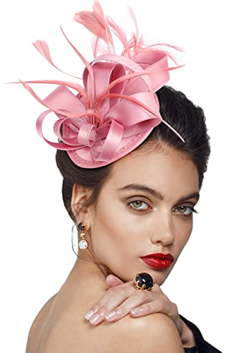 DRESHOW Fascinator Hüte für Damen Pillbox Hut mit Schleier Stirnband und Einer Gegabelten Clip Tea Party Kopfbedeckung