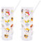 YöL Pack of 2 Kids Reusable Plastic Cups with Spiral Straw Dog Cat Bunny Print Summer Party Picnic BBQ Tumblers Garden