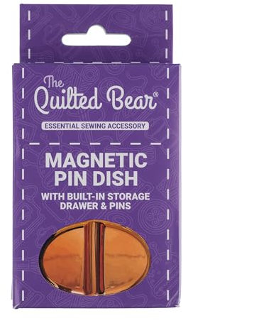 The Quilted Bear Magnetische Nadelschale - Magnetisches Nadelkissen mit 25 Perlenkopf-Nähnadeln und praktischer Kunststoff-Nadelschublade für Nähnadeln und Nähzubehör (Roségold)