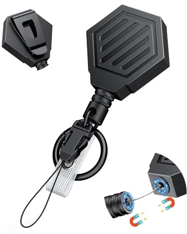Uniclife Porte-clés rétractable très résistant fermeture magnétique Enrouleur badge rétractable jusqu'à 454 g Porte-badge magnétique Enrouleur cordon en Dyneema de 89 cm Boîtier ABS Clip ceinture