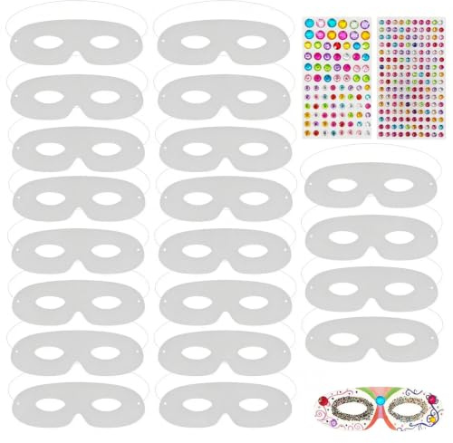 Cosysparks DIY Weiße Papier Maske, 20 Pcs Stanzschnitt diy Papier Maske mit Strassaufklebern Masken zum Bemalen Kinder Graffiti-Maske für Partyzubehör
