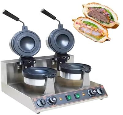 WHYYDSS Commercial Burger Waffle Maker, UFO Burger Machine, Rotating Ice Cream Burger Waffle Machine, Stainless Steel Burger Waffle Maker, for Home, Kitchen, Breakfast,Double