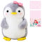 Celawork Peluche Pingouin - Jouet Doudou Mignon pour Enfants, Cadeau Anniversaire Enfant Garçon ou Fille avec Nœud Rose (25 cm) + Carte de Vœux Élégante