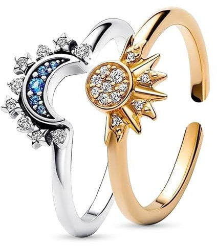 Hernin Sonne Mond Ringe Schmuck Dupes Ringe für Paare Sonne Goldring und Mond Silberring Gold Damen Rings Sonnen Moon Rings Verstellbar Offene Promise Matching Ring Damen Frauen (Gold+Silber)