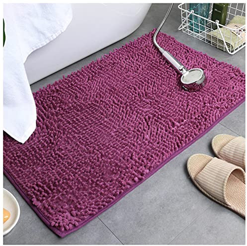 Tappetino da bagno antiscivolo in ciniglia, grigio, assorbente, tappeto da bagno per soggiorno, camera da letto, cucina, tappetino antiscivolo per bagno interno, fucsia, 60 x 90 cm