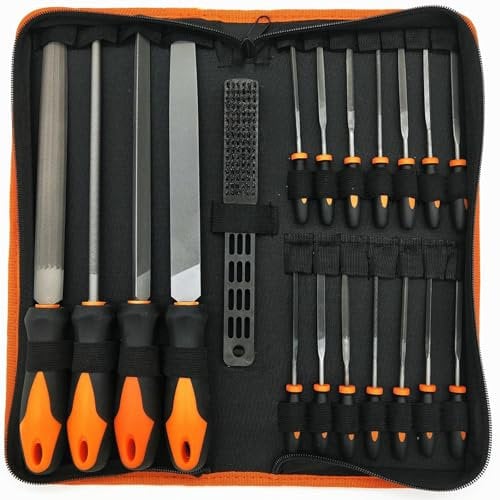 Banaone Ensemble de Limes 19 Pièces, Ensemble de Limes Métalliques en Acier au Carbone de Qualité Supérieure avec Valise, Grandes Limes Plates/Triangulaires/Demi Rondes/Rondes, Limes à Aiguilles