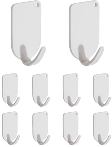 HAN-LBG Stick on Hooks 10 Pack, Sticky Wall Hooks Extra Strong Small Self Adhesive Hooks Heavy Duty for Bathroom Shower Kitchen Door Refrigerator