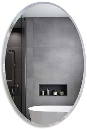 INTELLIGENT DESIGN - Oval Shape Bathroom Mirror Wall Mounted With 5mm Silver Backed Glass 20mm Glass - Oval Wall Mirror for Shaving - Frameless & Modern With Contemporary Bevelled Edges (70cm X 50cm)