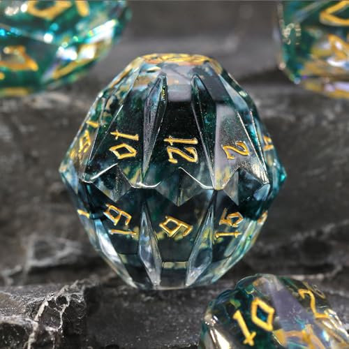 FONVGOGO DND Würfelset Harz Dungeons and Dragons Würfel 7 Stück Polyedrische D&D Würfel mit Geschenkbox DND Dice Set (S-Schwarz und Gold)