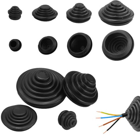 66 pezzi passacavi impermeabili in gomma per cavi 10 mm/20 mm/25 mm/30 mm torre in gomma per cavi, filo, spina, apparecchi elettrici (nero)