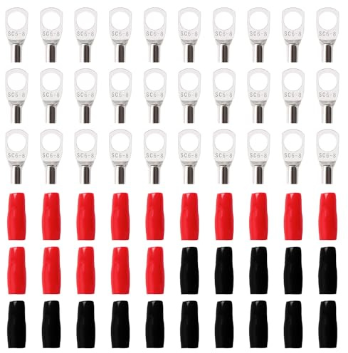 YIXISI 60 Stücke M8 SC6-8 AWG10 Ringkabelschuhe Set, Röhrenförmige Batteriekabelenden, Kupferkabelschuhe, mit Isoliertüllen Sleeve, für Elektrokabel, Silber