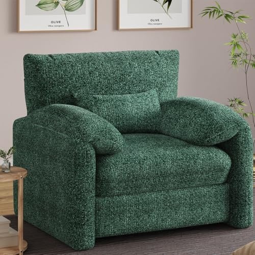 YODOLLA Oversized Sessel, Akzentstuhl Ohrensessel mit Armlehnen, Loungesessel mit Kissen, Bequemer Polster-Sofasessel, Extrabreiter Lesesessel Fernsehsessel für Wohnzimmer, Schlafzimmer, grün