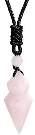 Collier Porte Pierre,Collier Pendentif Cône En Pierre Naturelle Avec Cordon Ciré Réglable, Bijoux Énergétiques Pour Hommes Et Femmes, Quartz Rose