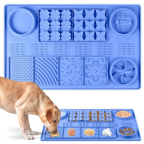 Bartuke 32''x20'' Grande tappetino in silicone con ventose, mangiatore lento per cani piccoli/medi/grandi/multipli, riduttore della noia (blu)