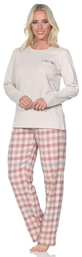 Normann Pyjama long pour femme avec pantalon de pyjama en flanelle aspect carreaux