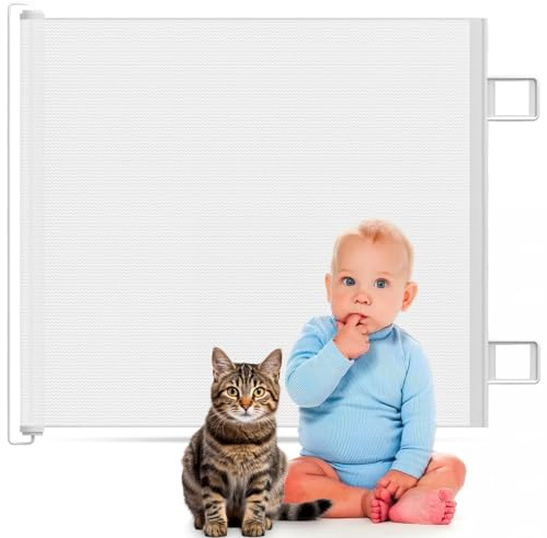 Treppenschutzgitter, Ausziehbares Sicherheitsgitter 78 cm Hoch, Automatische Aufrollfunktion, Strapazierfähiges Netz für Baby und Haustiere (Weiß, 110cm)