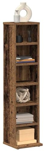 Mokuyary CD-Schrank aus Altholz, 21 x 20 x 88 cm, aus Holz, DVD-Regal mit 6 offenen Fächern, Multimedia-Aufbewahrungsmöbel für Büro, Wohnzimmer, Schlafzimmer