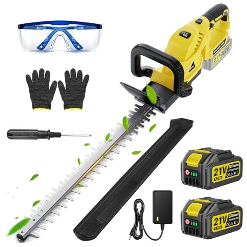 22-Zoll Akku-Heckenschere,3000W Bürstenlosmotor,2x4,0Ah Akkus,SK5-Heckenschere mit Doppeltwirkender Klinge,Schnittdurchmesser 16 mm,Um 180° drehbarer Griff für Garten, Sträucher und Randpflanzen