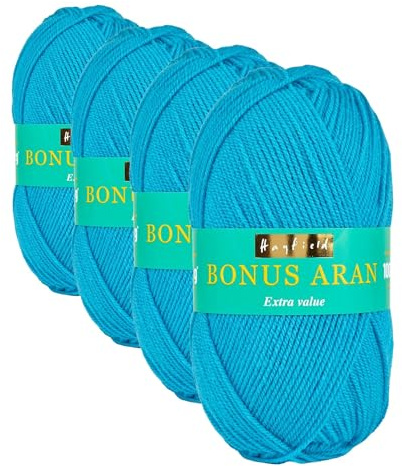 Sirdar Hayfield Bonus Aran Yarn, Azure (824), 100g (Pack of 4)