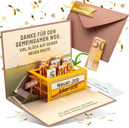 BASICBIRD Pop Up Karte neuer Job, Abschiedsgeschenk Kollegen Jobwechsel | Geschenk Abschied Kollegin, Karte Neuanfang, Verabschiedung Kollege, Abschiedskarte, Viel Erfolg, Ruhestand, lustig