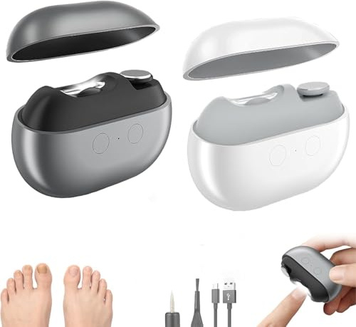 Coupe-Ongles Intelligent 2026 Easy Clip pour Personnes Âgées - Appareil Électrique Rechargeable et Silencieux Sans Fil avec Lumière LED, Soin des Ongles Indolore à Domicile (Gris + Blanc)