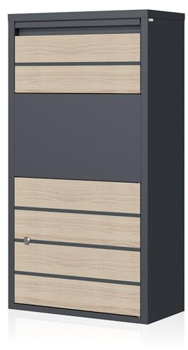 Zelsius Briefkasten mit Paketfach | Buche, Anthrazit RAL 7016 | pulverbeschichteter Stahl | integrierte Rückholsperre | Wandmontage, Bodenmontage | Paketbriefkasten, Paketbox, Parcel Box