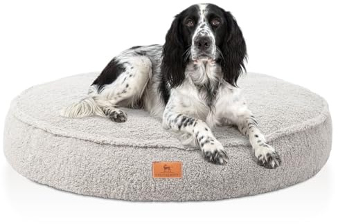 Knuffelwuff orthopädisches Hundebett Tivano rund 120cm, Hellgrau | Teddyfell-Bezug waschbar 30 °C | Memory-Foam-Flocken | gelenkschonend & formstabil | runde Liegefläche | für kleine bis große Hunde