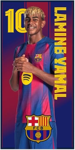 Barcelona FC Strandtuch aus Mikrofaser, Design Lamine Yamal, Pedri und Wappen, 70 x 140 cm, 9 Designs zur Auswahl (Lamine 915073)