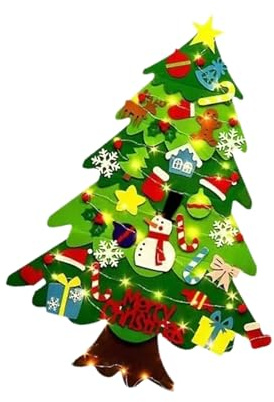 Bwuikim Árbol de Navidad grande de fieltro con luces, accesorio para colgar en la pared con decoraciones desmontables para niños pequeños, árbol de fieltro para fiestas de Navidad