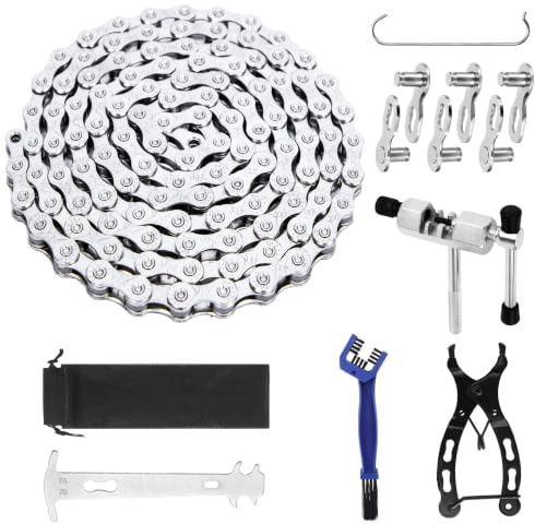10 Speed Fahrradkette Werkzeug Set, 1/2 x 11/128 Inch 116 Glieder. Enthält Kettenbrecher, Kettenprüfer, Kettenschloss, Zange und Bürste. Ideal für Mountainbike und Roadbike Wartung