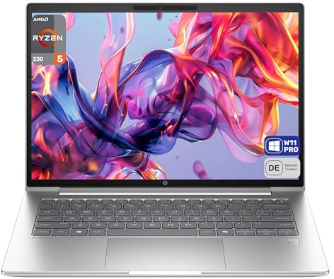 HP ProBook 4 G1a 14 Business Laptop, AMD Ryzen 5 230, 14 WUXGA IPS (1920x1200), 64 GB DDR5 RAM, 1 TB SSD, Radeon 760M, Fingerprint, Deutsches Tastaturlayout, Windows 11 Pro, Silber