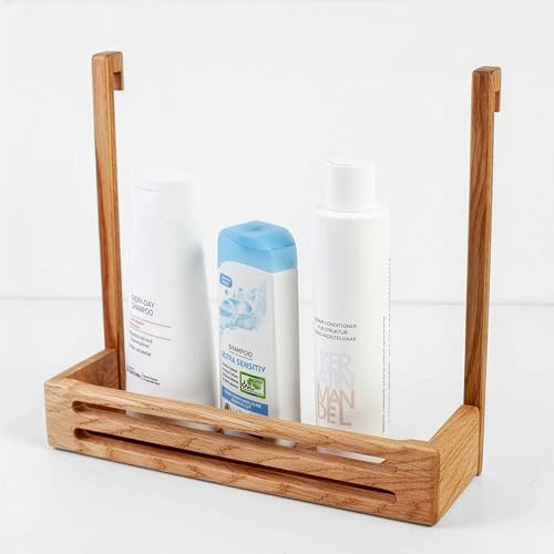 Craman Duschablage aus Holz zum Einhängen, ohne Bohren, modern, Deko & Geschenk, Badezimmerregal aus Eiche